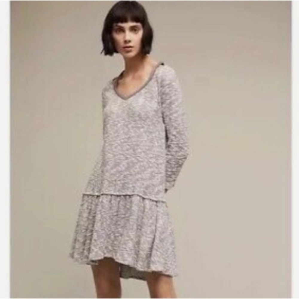 Anthropologie Saturday Sunday Gray Knit Sweater Tunic Dress Cold Shoulder sz XS